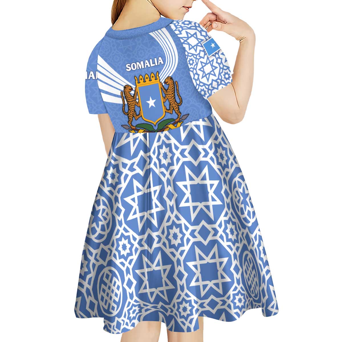 Somalia Kid Short Sleeve Dress with Coat of Arms One Star One Nation Blue White Spirit
