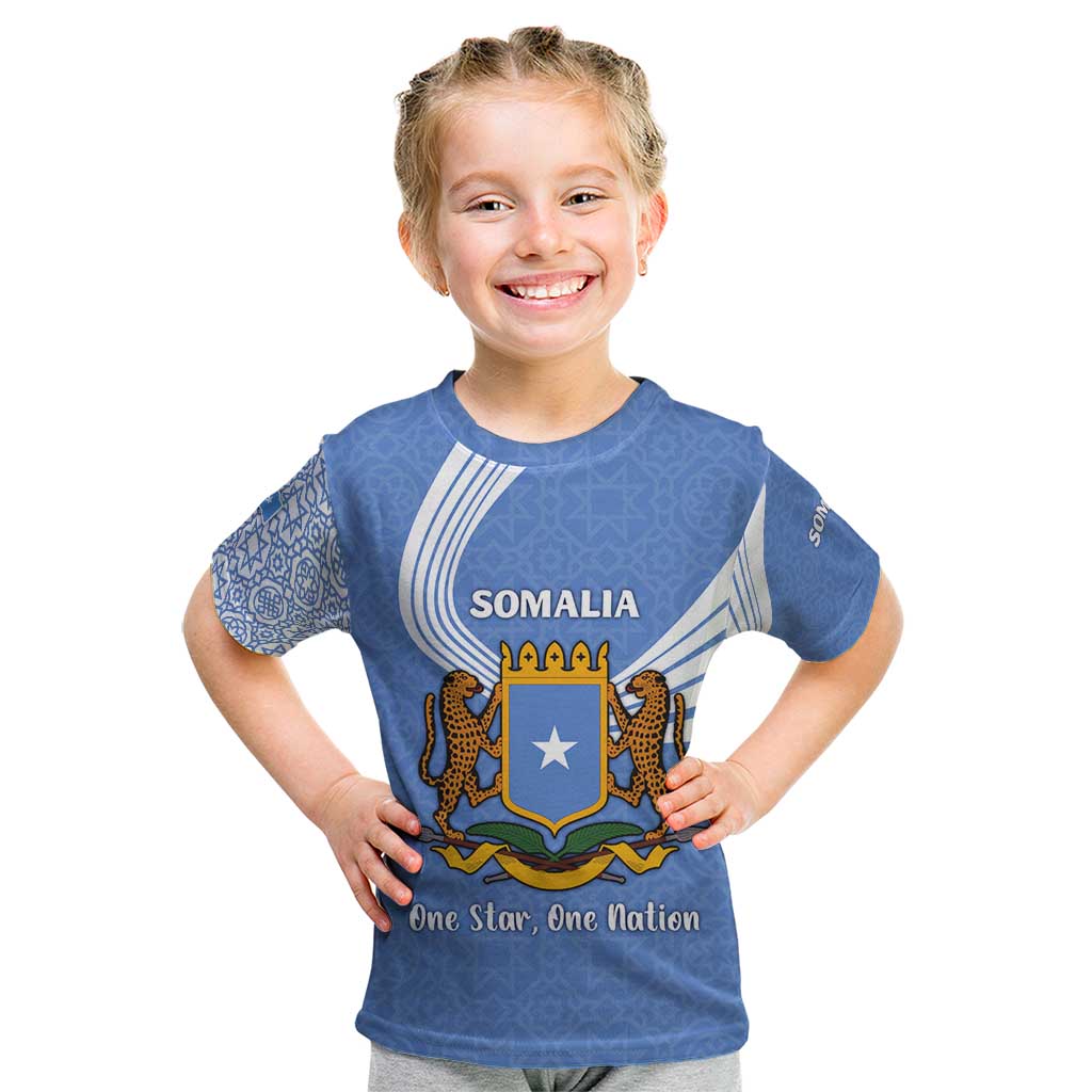 Somalia Kid T Shirt with Coat of Arms One Star One Nation Blue White Spirit