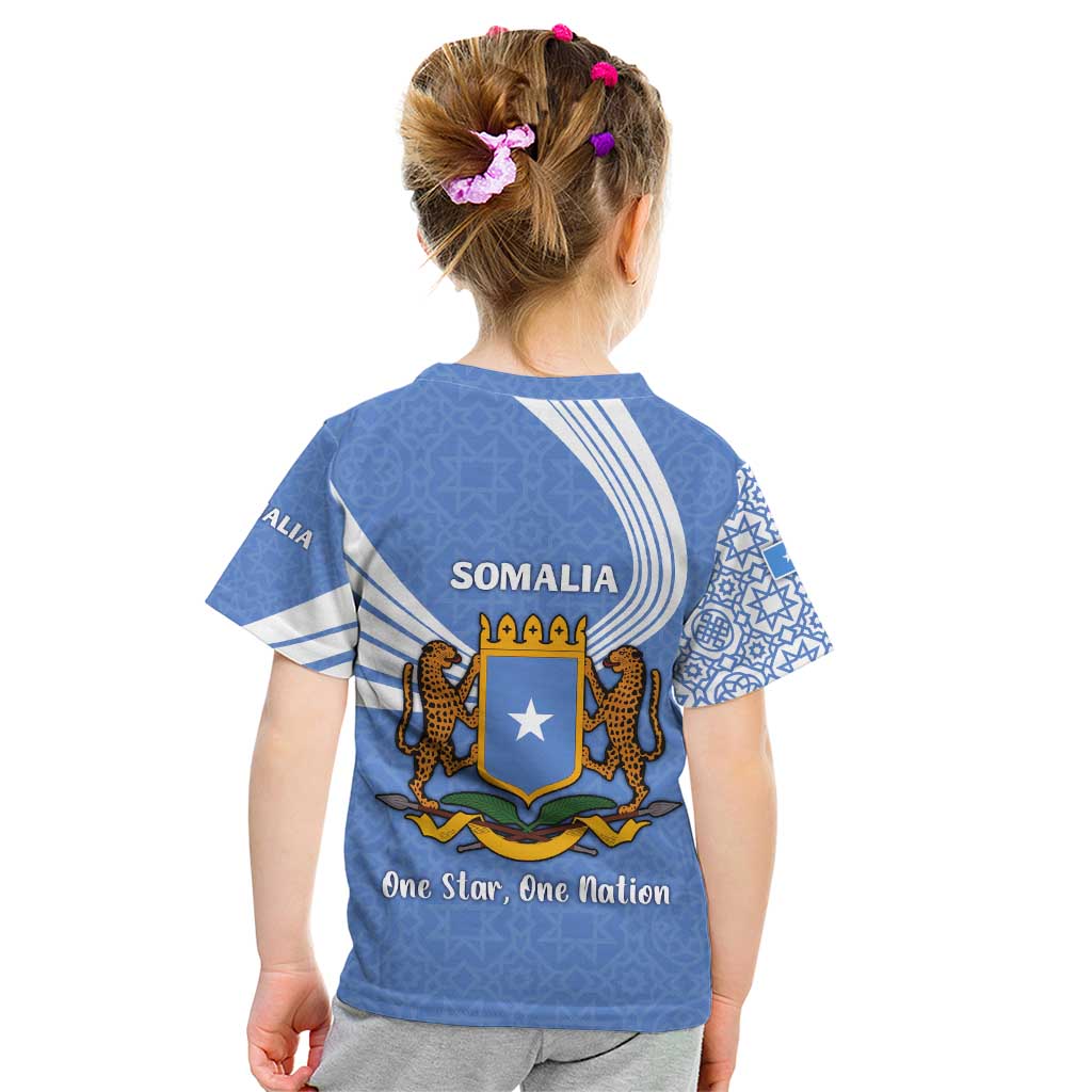 Somalia Kid T Shirt with Coat of Arms One Star One Nation Blue White Spirit