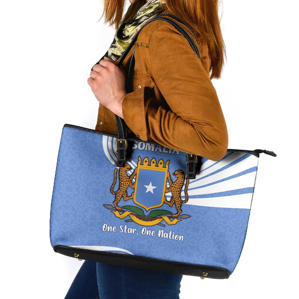 Somalia Leather Tote Bag with Coat of Arms One Star One Nation Blue White Spirit