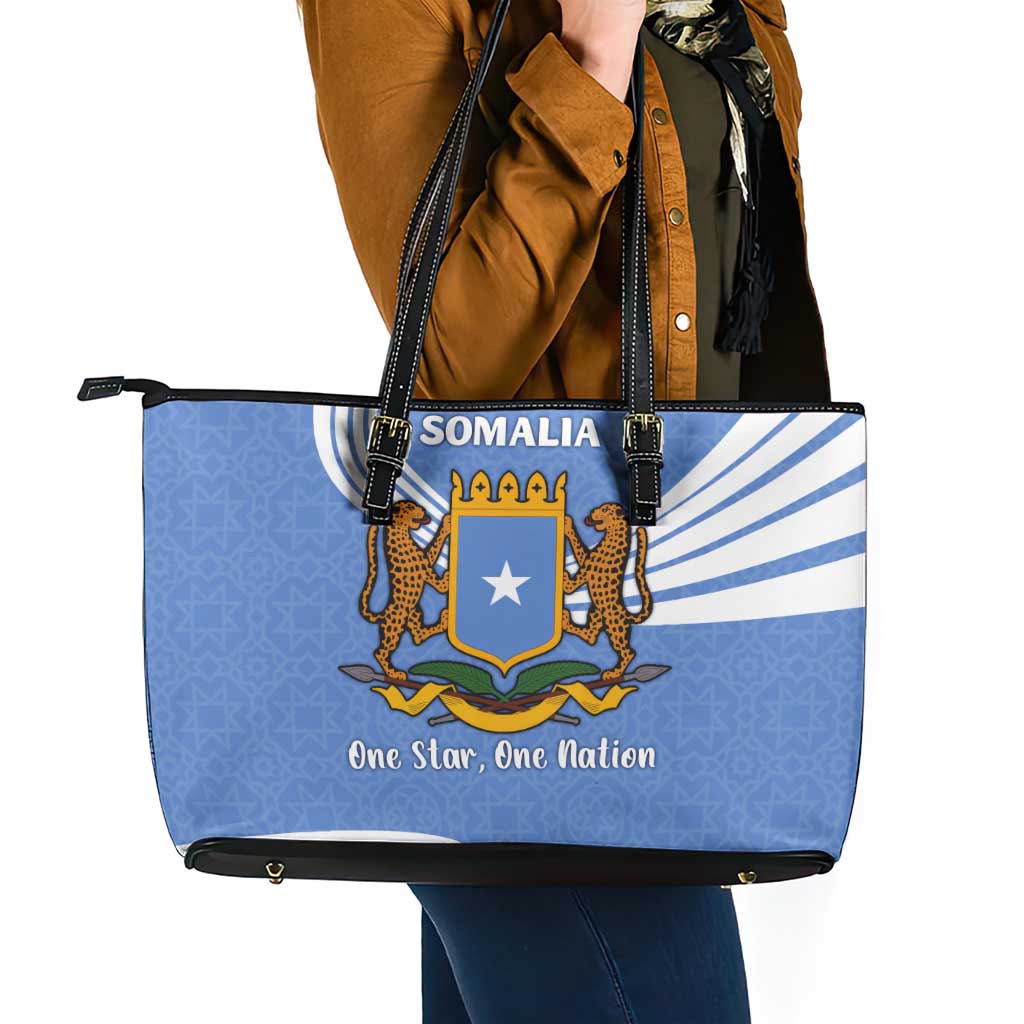 Somalia Leather Tote Bag with Coat of Arms One Star One Nation Blue White Spirit