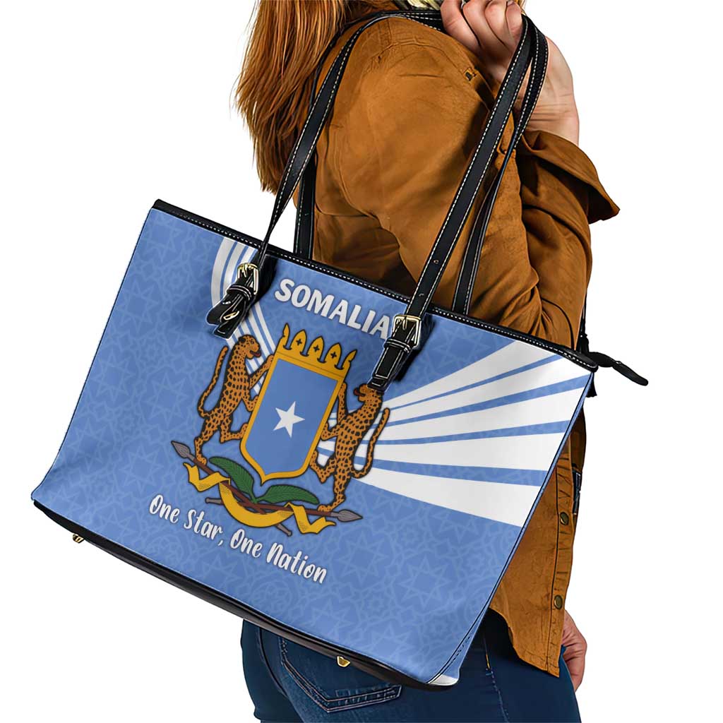 Somalia Leather Tote Bag with Coat of Arms One Star One Nation Blue White Spirit