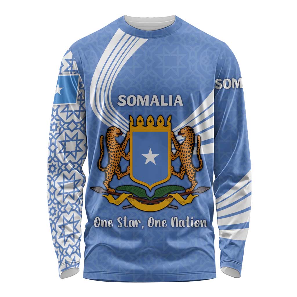 Somalia Long Sleeve Shirt with Coat of Arms One Star One Nation Blue White Spirit