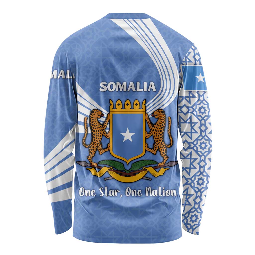Somalia Long Sleeve Shirt with Coat of Arms One Star One Nation Blue White Spirit