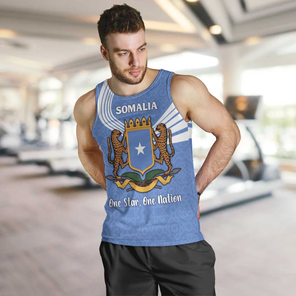 Somalia Men Tank Top with Coat of Arms One Star One Nation Blue White Spirit