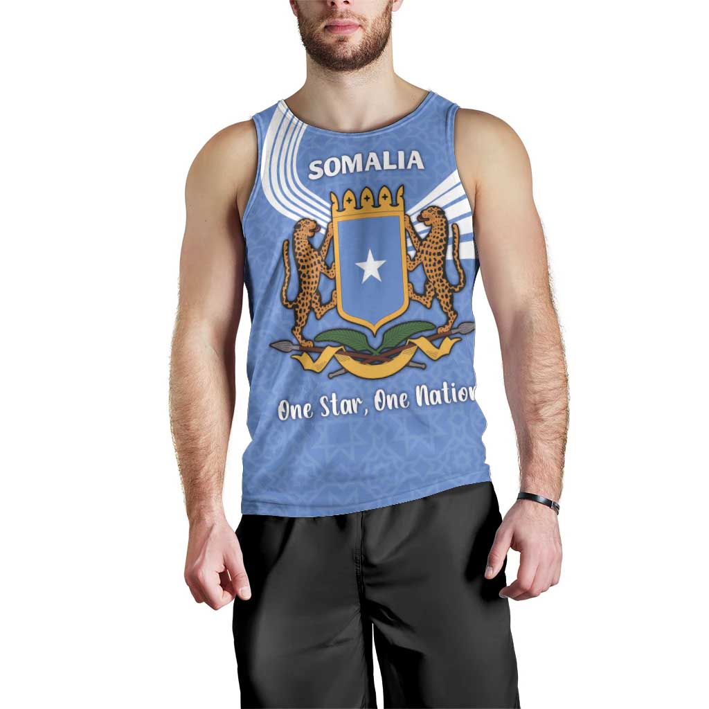 Somalia Men Tank Top with Coat of Arms One Star One Nation Blue White Spirit
