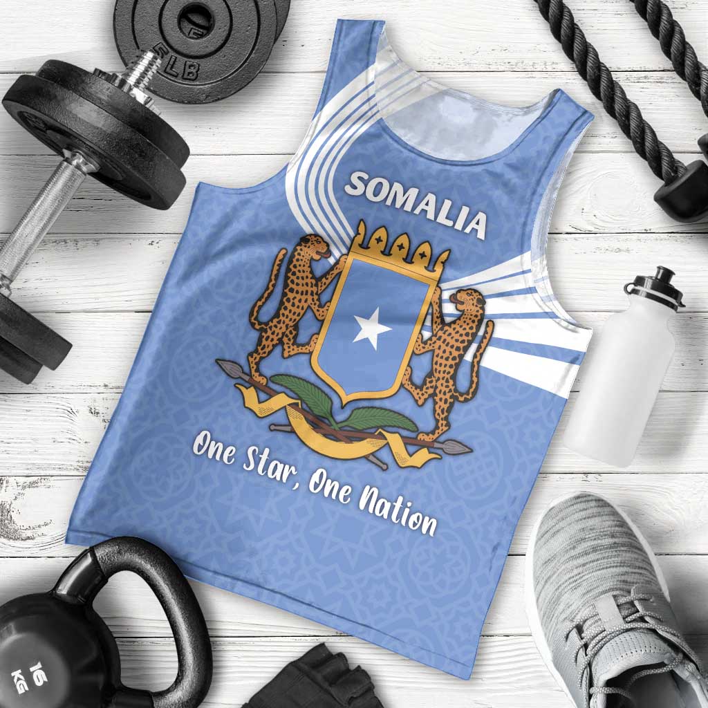 Somalia Men Tank Top with Coat of Arms One Star One Nation Blue White Spirit