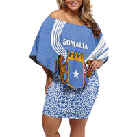 Somalia Off Shoulder Short Dress with Coat of Arms One Star One Nation Blue White Spirit