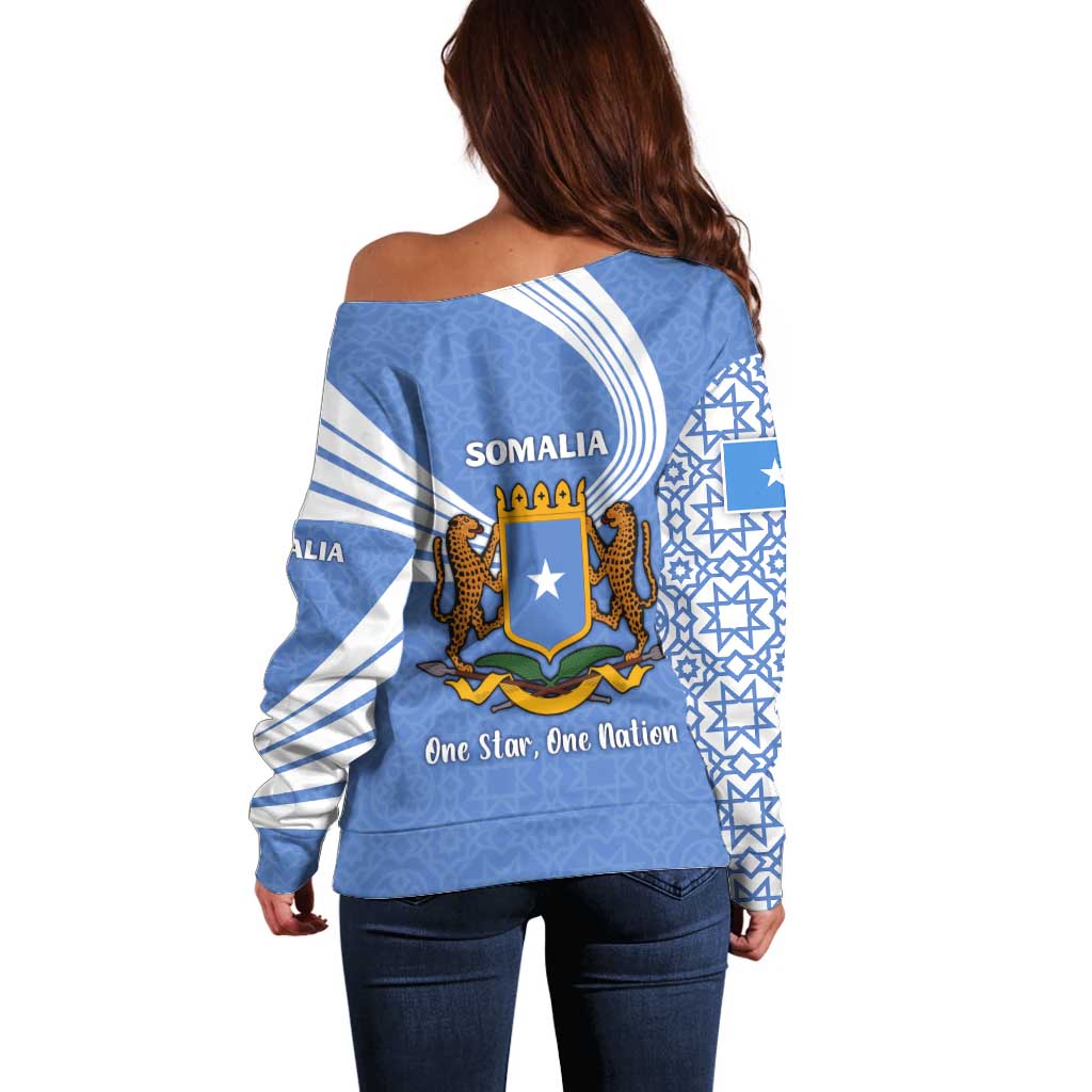 Somalia Off Shoulder Sweater with Coat of Arms One Star One Nation Blue White Spirit