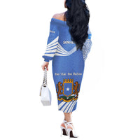 Somalia Off The Shoulder Long Sleeve Dress with Coat of Arms One Star One Nation Blue White Spirit