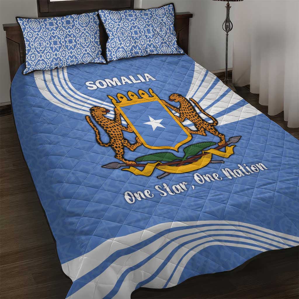 Somalia Quilt Bed Set with Coat of Arms One Star One Nation Blue White Spirit