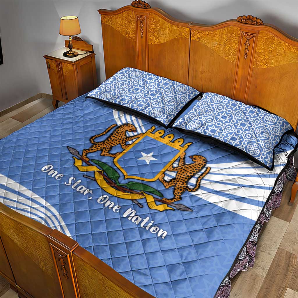Somalia Quilt Bed Set with Coat of Arms One Star One Nation Blue White Spirit