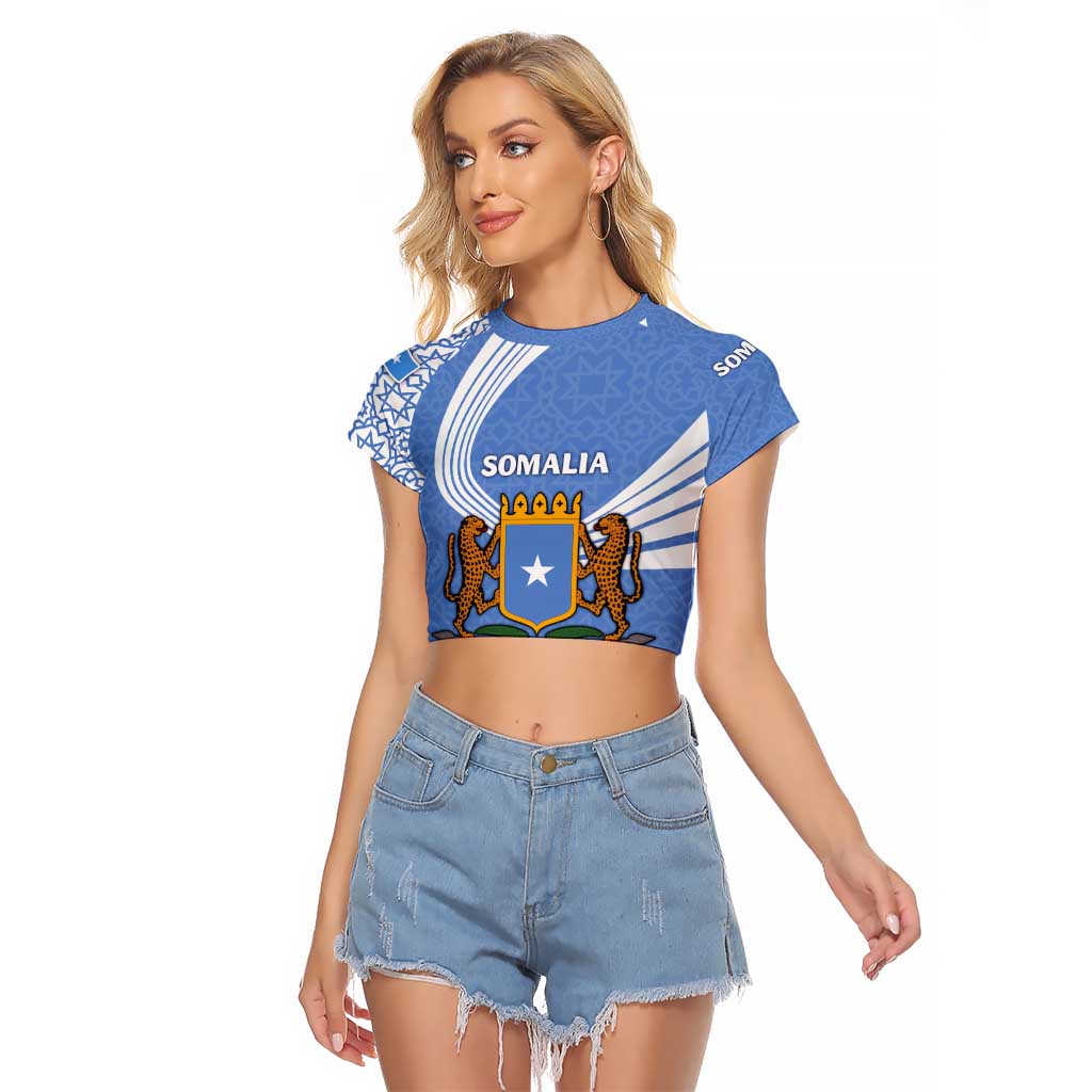Somalia Raglan Cropped T Shirt with Coat of Arms One Star One Nation Blue White Spirit