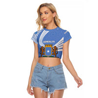 Somalia Raglan Cropped T Shirt with Coat of Arms One Star One Nation Blue White Spirit