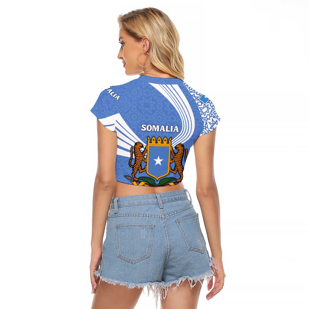 Somalia Raglan Cropped T Shirt with Coat of Arms One Star One Nation Blue White Spirit