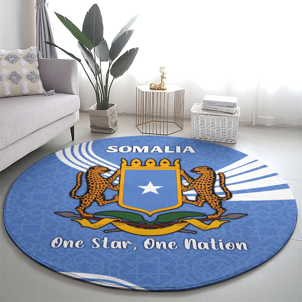 Somalia Round Carpet with Coat of Arms One Star One Nation Blue White Spirit