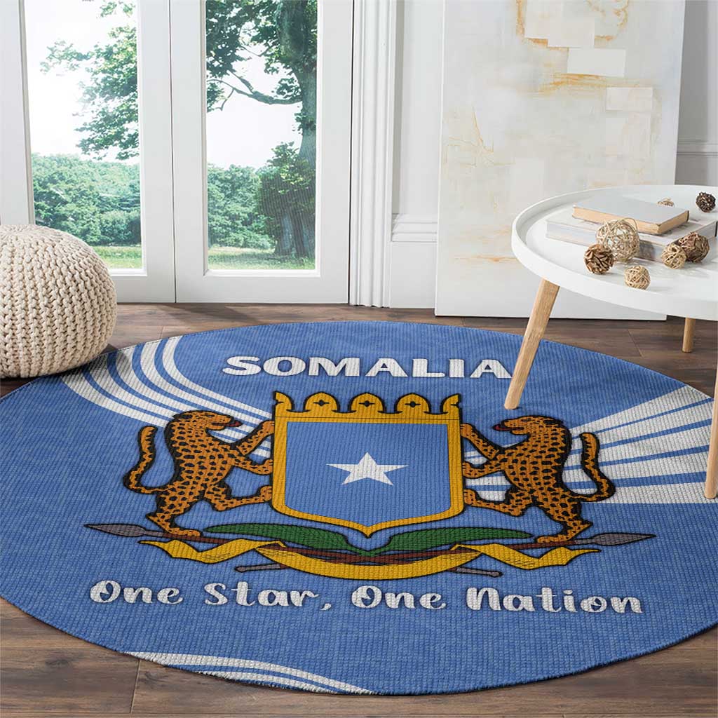 Somalia Round Carpet with Coat of Arms One Star One Nation Blue White Spirit