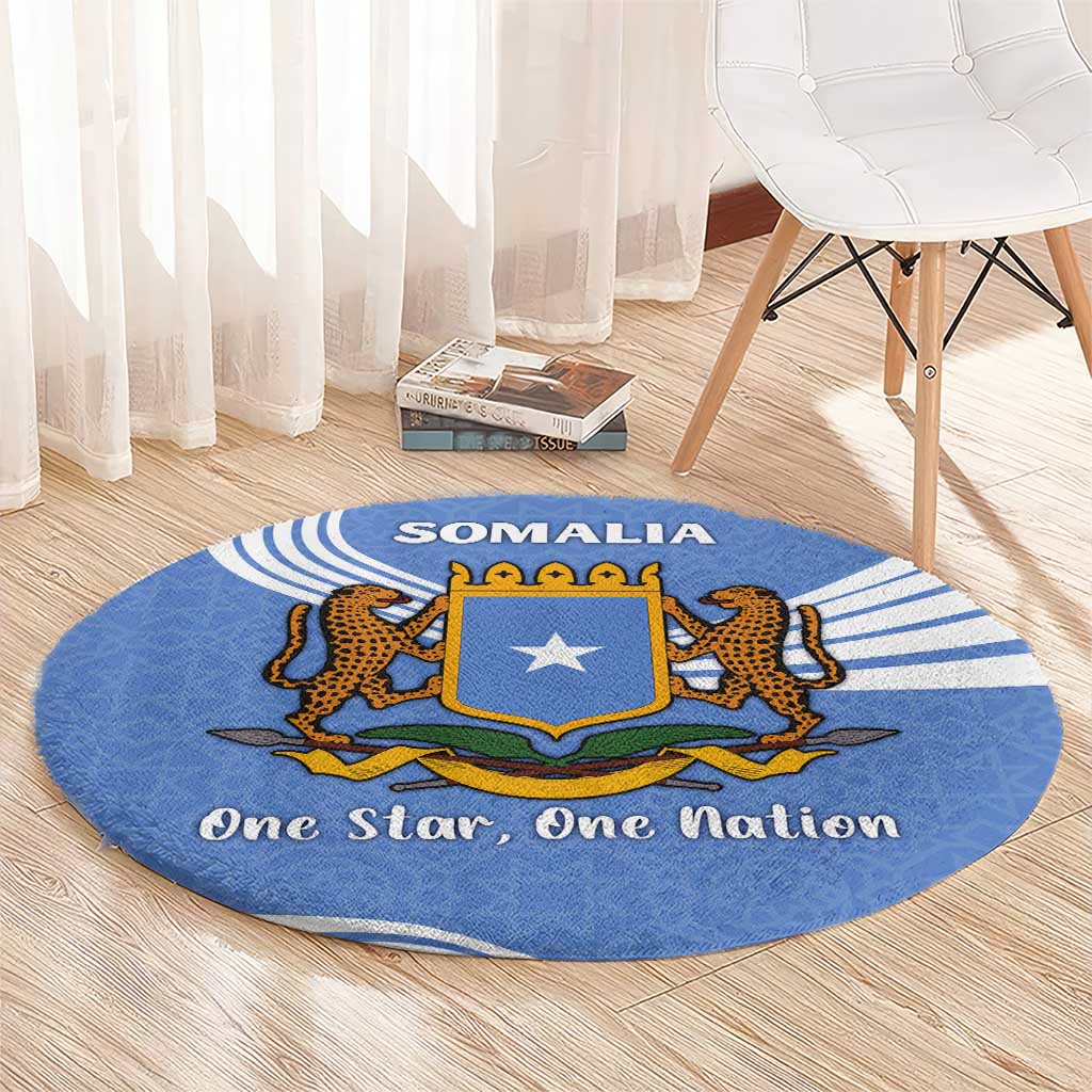 Somalia Round Carpet with Coat of Arms One Star One Nation Blue White Spirit