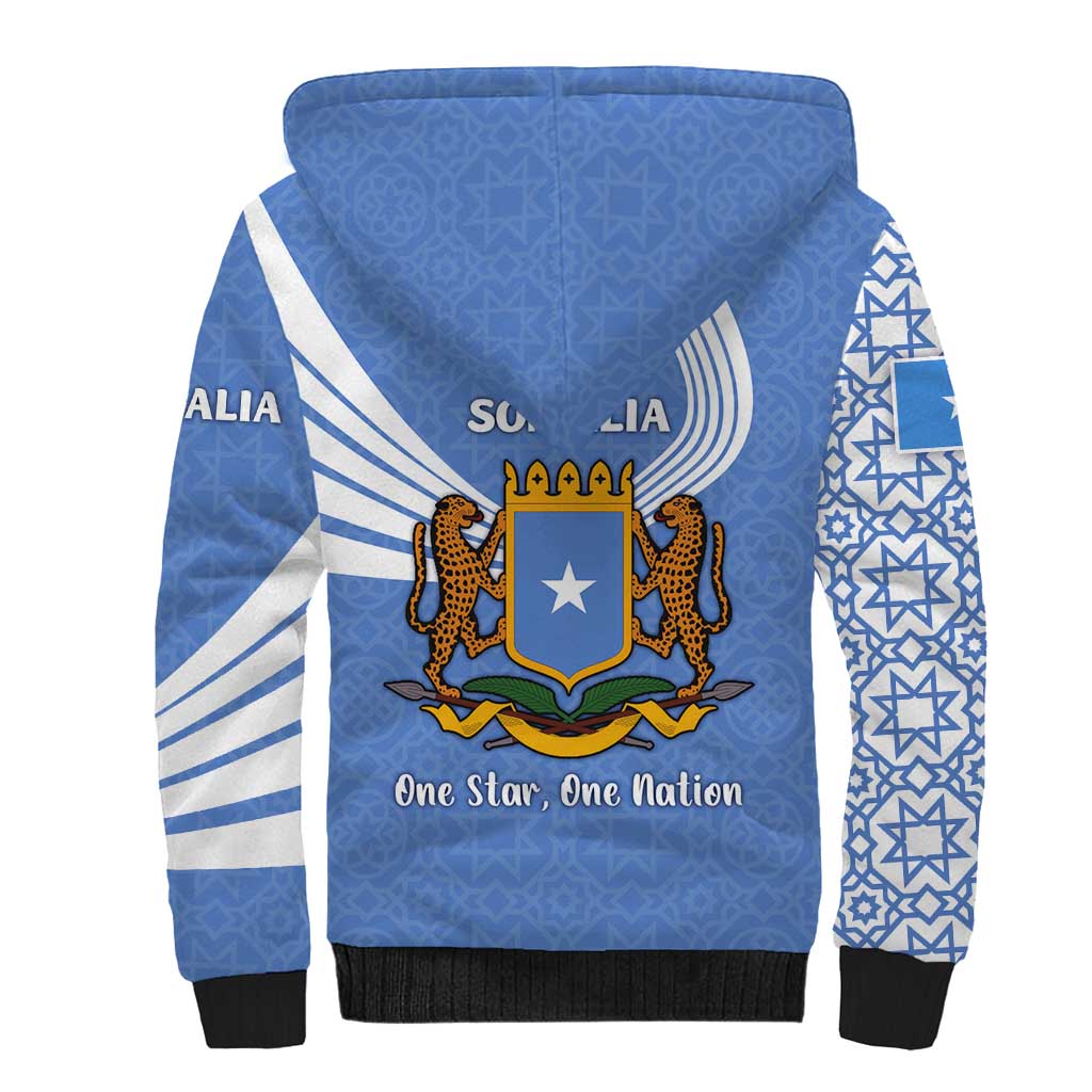 Somalia Sherpa Hoodie with Coat of Arms One Star One Nation Blue White Spirit