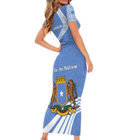Somalia Short Sleeve Bodycon Dress with Coat of Arms One Star One Nation Blue White Spirit