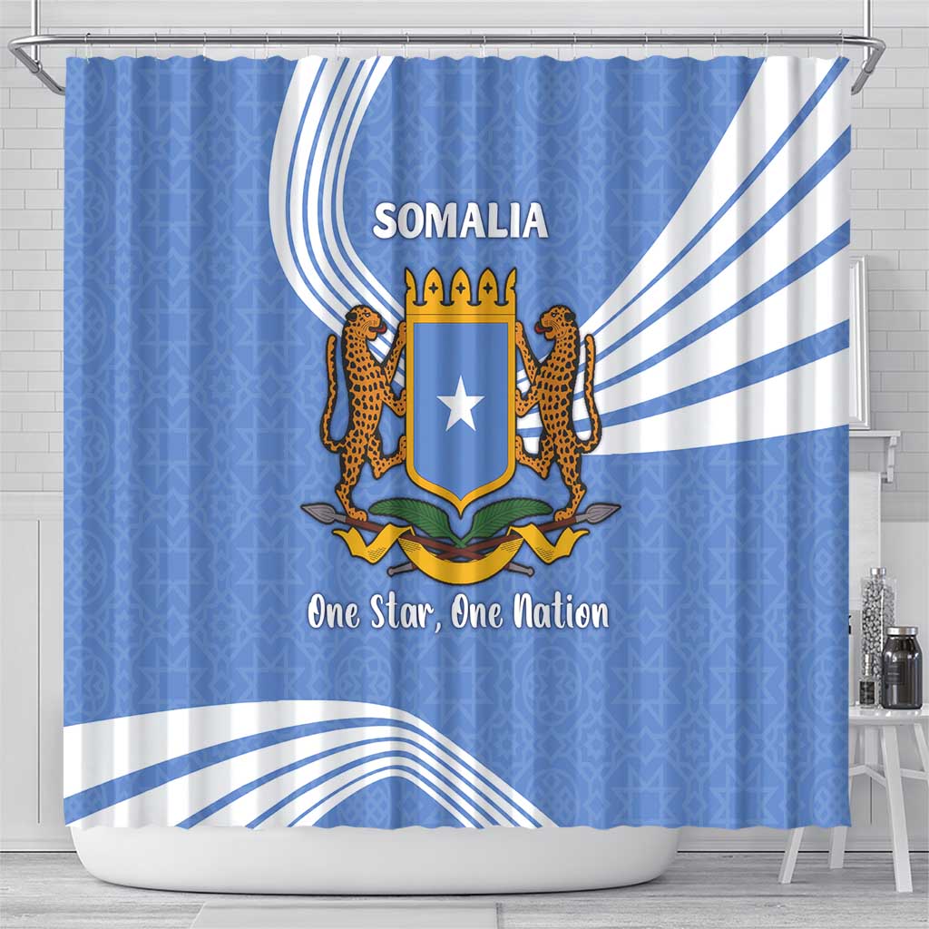 Somalia Shower Curtain with Coat of Arms One Star One Nation Blue White Spirit