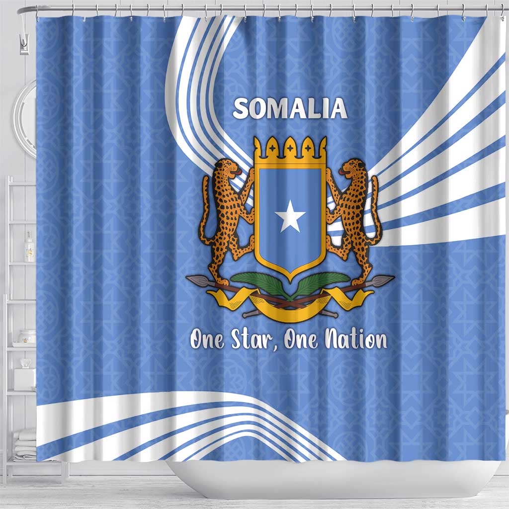 Somalia Shower Curtain with Coat of Arms One Star One Nation Blue White Spirit