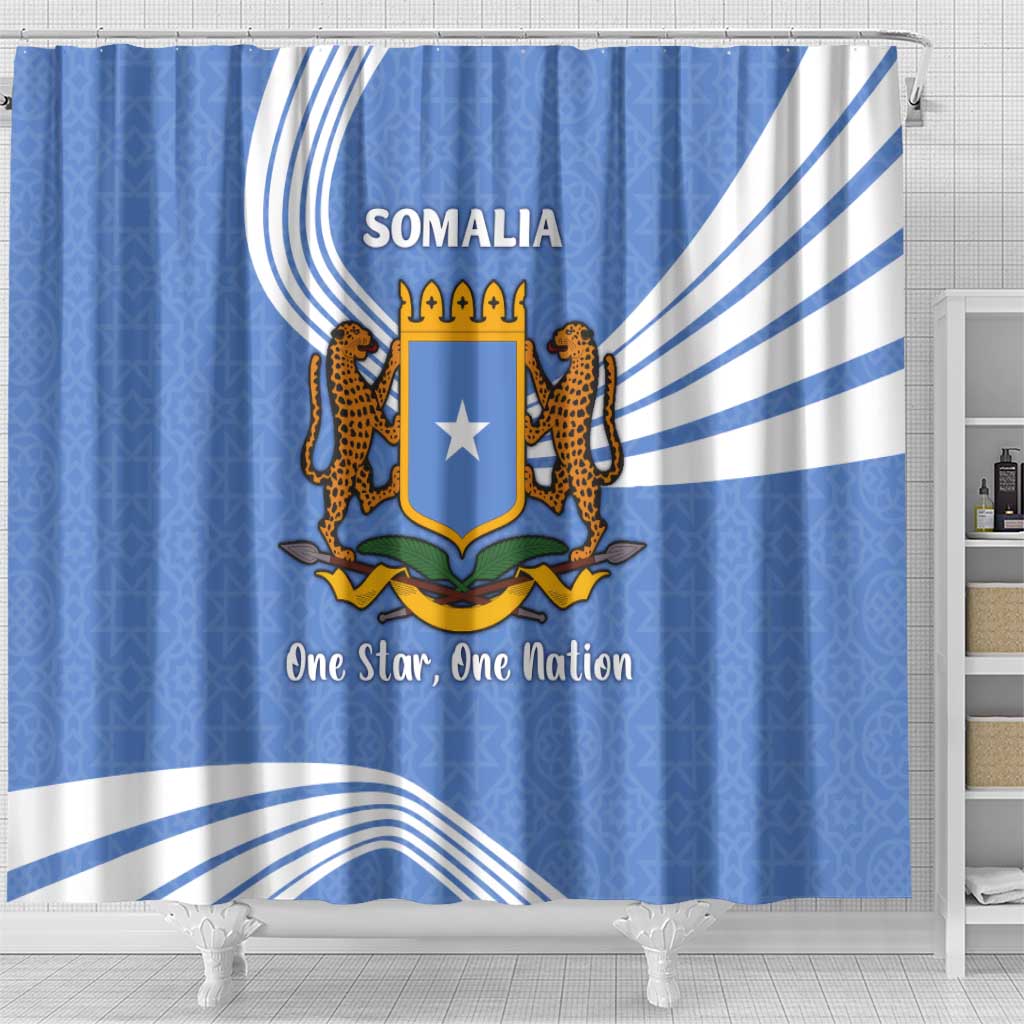 Somalia Shower Curtain with Coat of Arms One Star One Nation Blue White Spirit