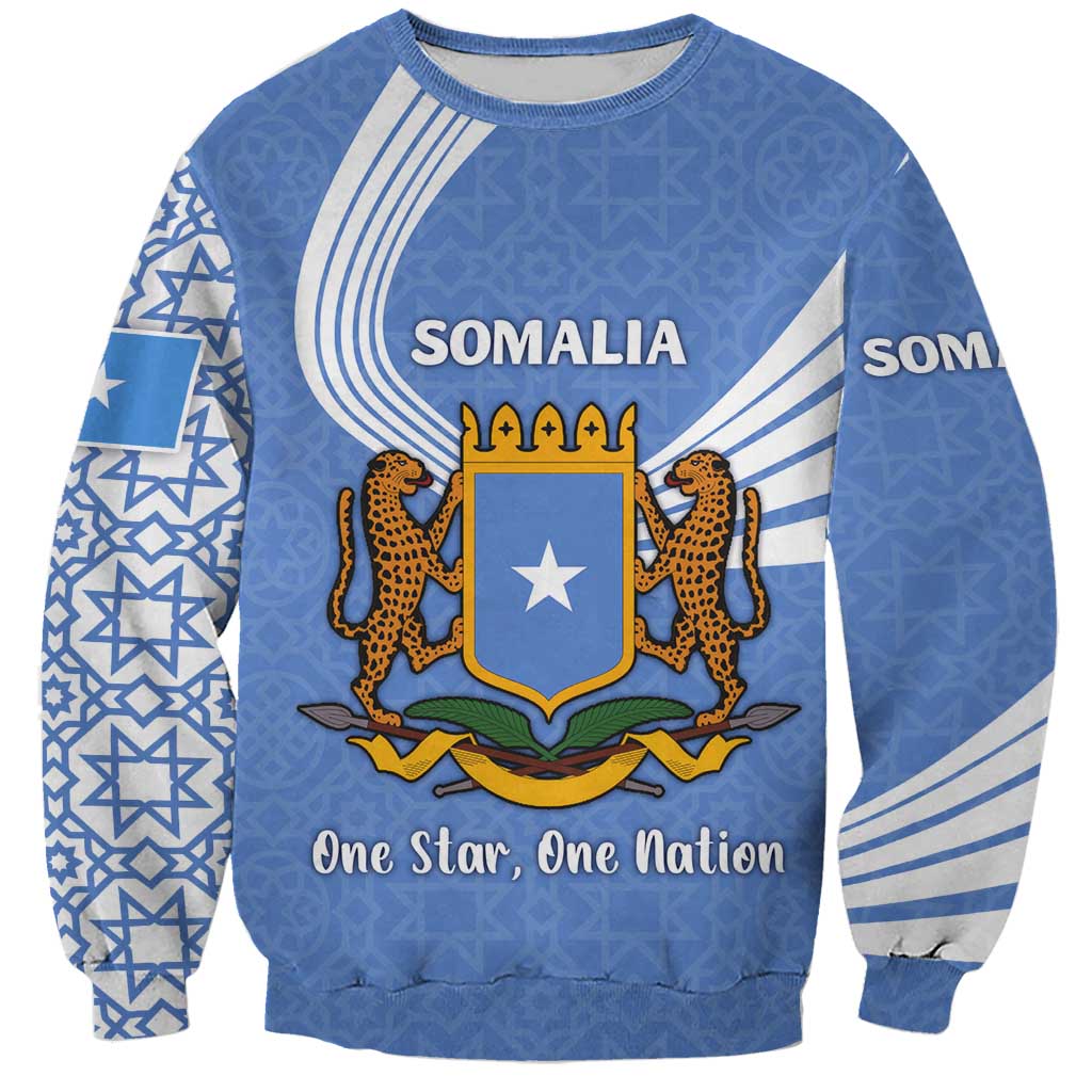 Somalia Sweatshirt with Coat of Arms One Star One Nation Blue White Spirit