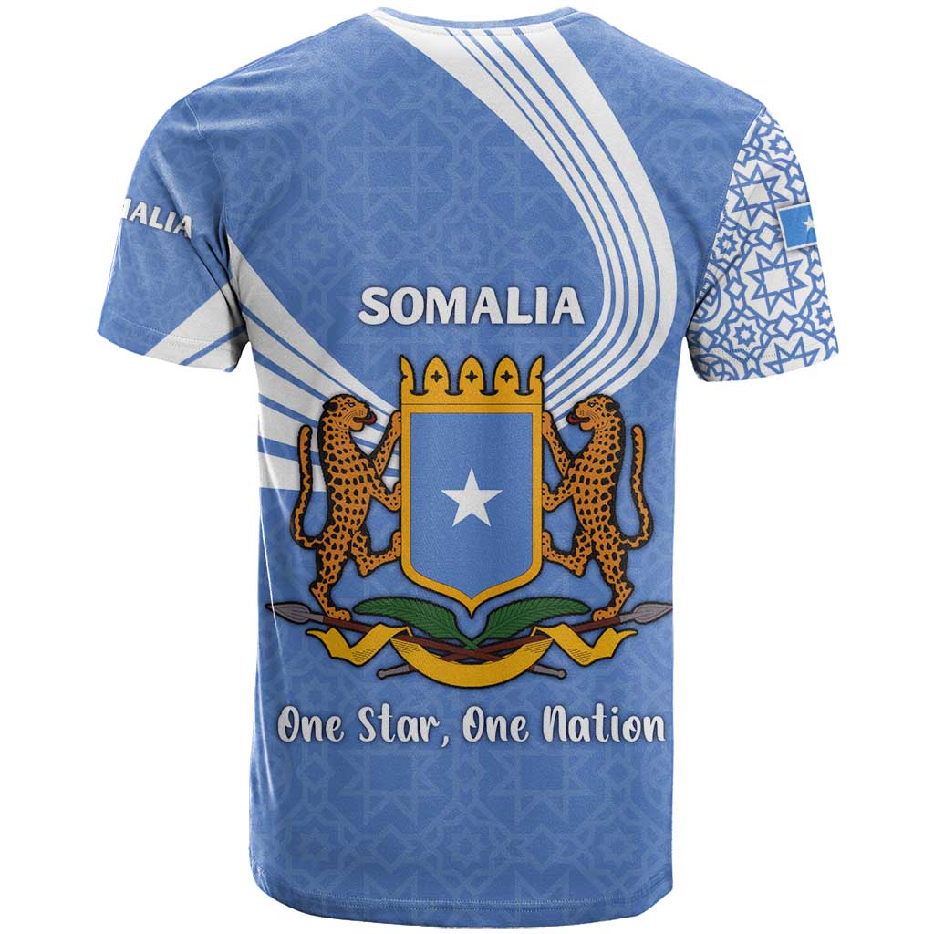 Somalia T Shirt with Coat of Arms One Star One Nation Blue White Spirit
