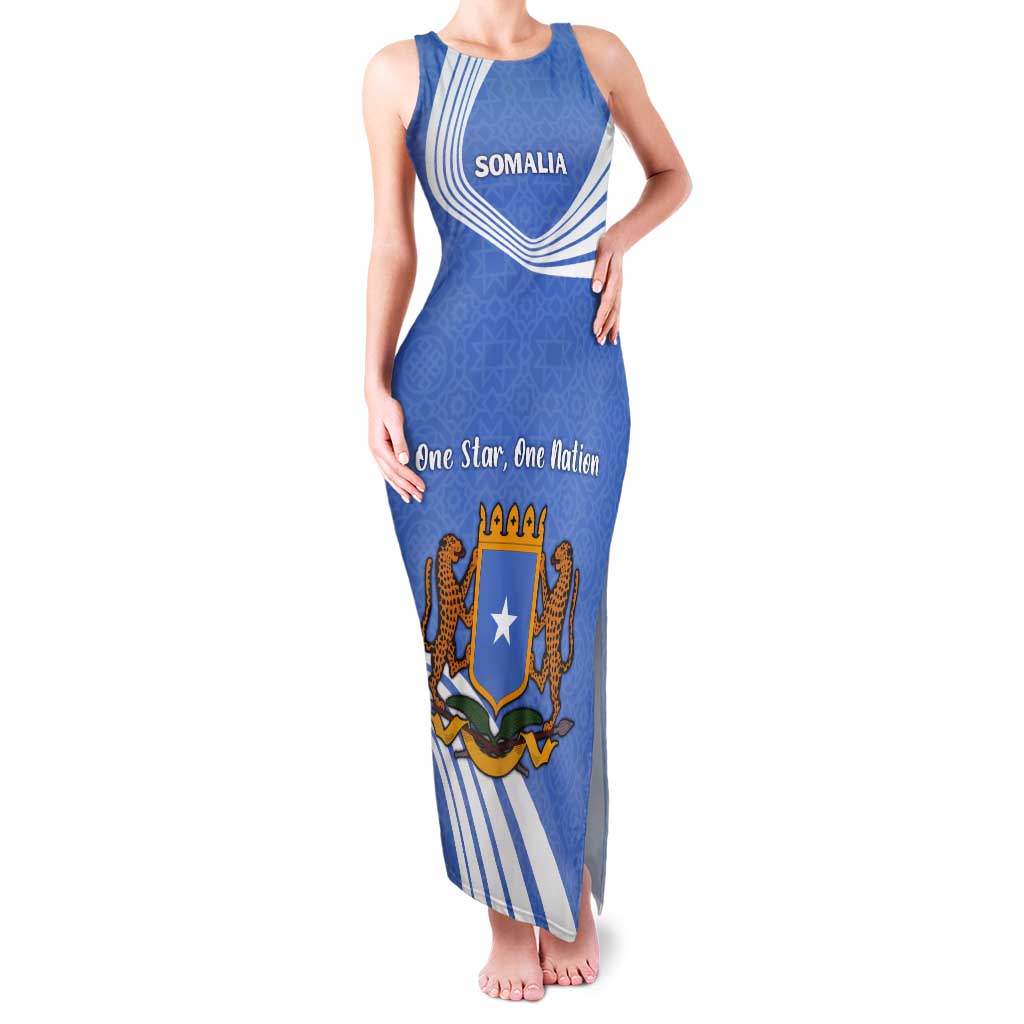 Somalia Tank Maxi Dress with Coat of Arms One Star One Nation Blue White Spirit