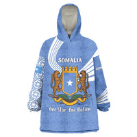 Somalia Wearable Blanket Hoodie with Coat of Arms One Star One Nation Blue White Spirit
