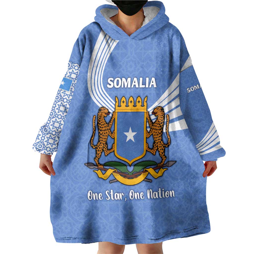 Somalia Wearable Blanket Hoodie with Coat of Arms One Star One Nation Blue White Spirit