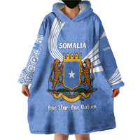 Somalia Wearable Blanket Hoodie with Coat of Arms One Star One Nation Blue White Spirit