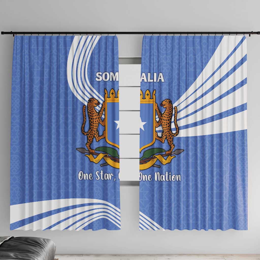 Somalia Window Curtain with Coat of Arms One Star One Nation Blue White Spirit