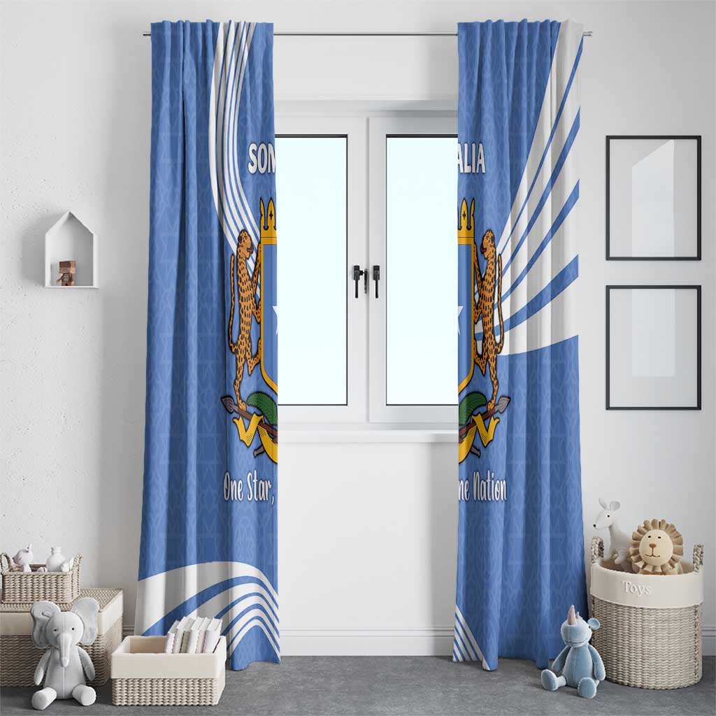 Somalia Window Curtain with Coat of Arms One Star One Nation Blue White Spirit