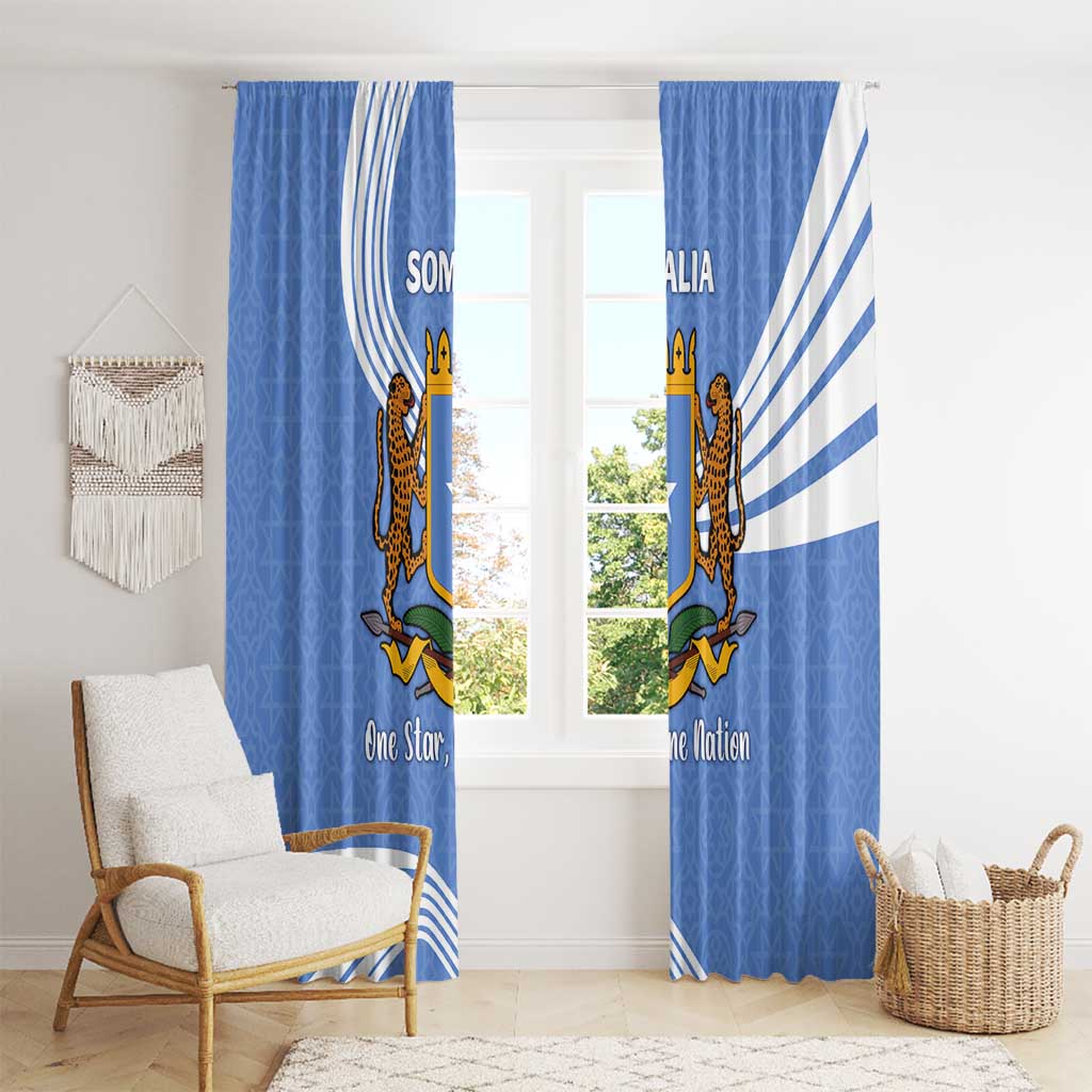 Somalia Window Curtain with Coat of Arms One Star One Nation Blue White Spirit