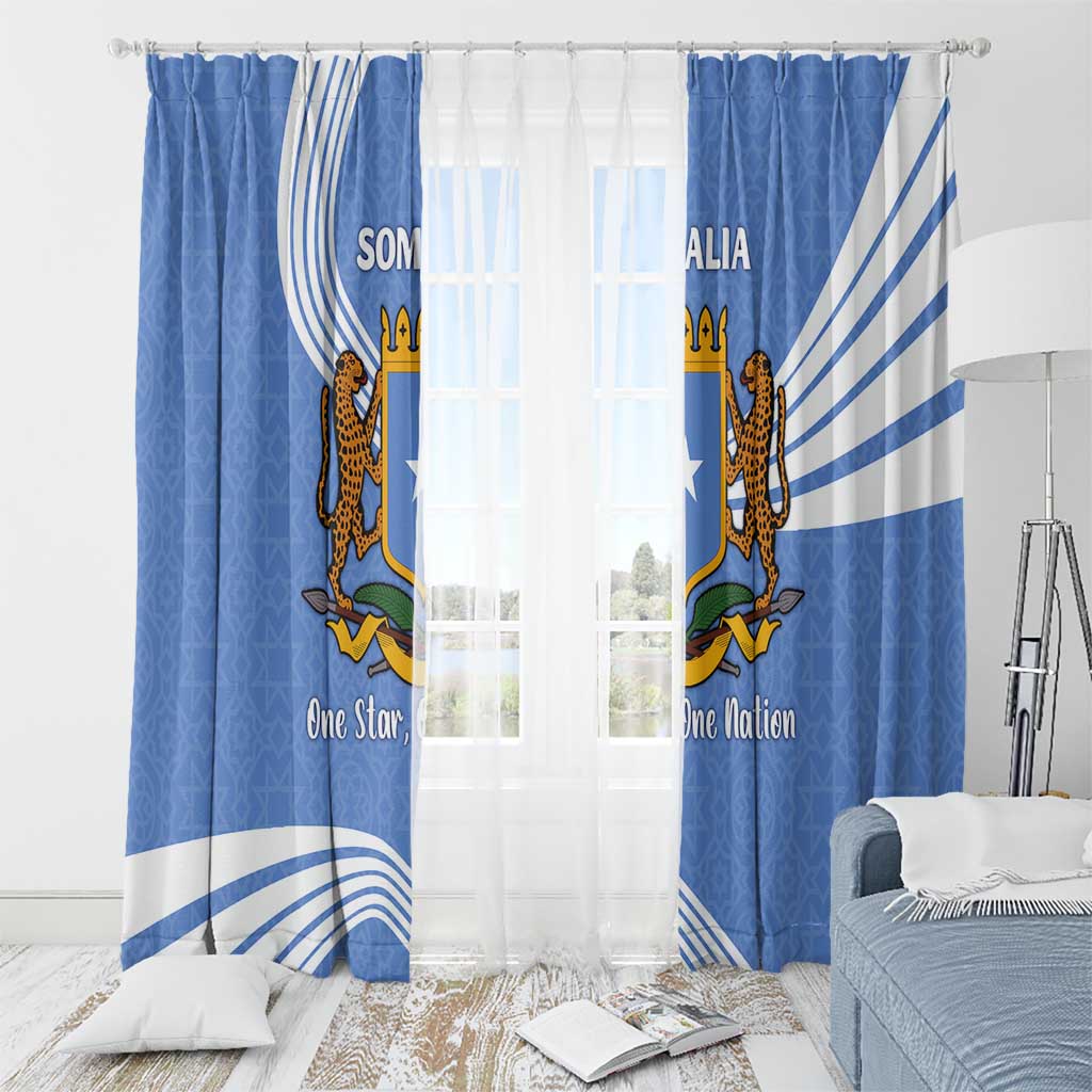 Somalia Window Curtain with Coat of Arms One Star One Nation Blue White Spirit