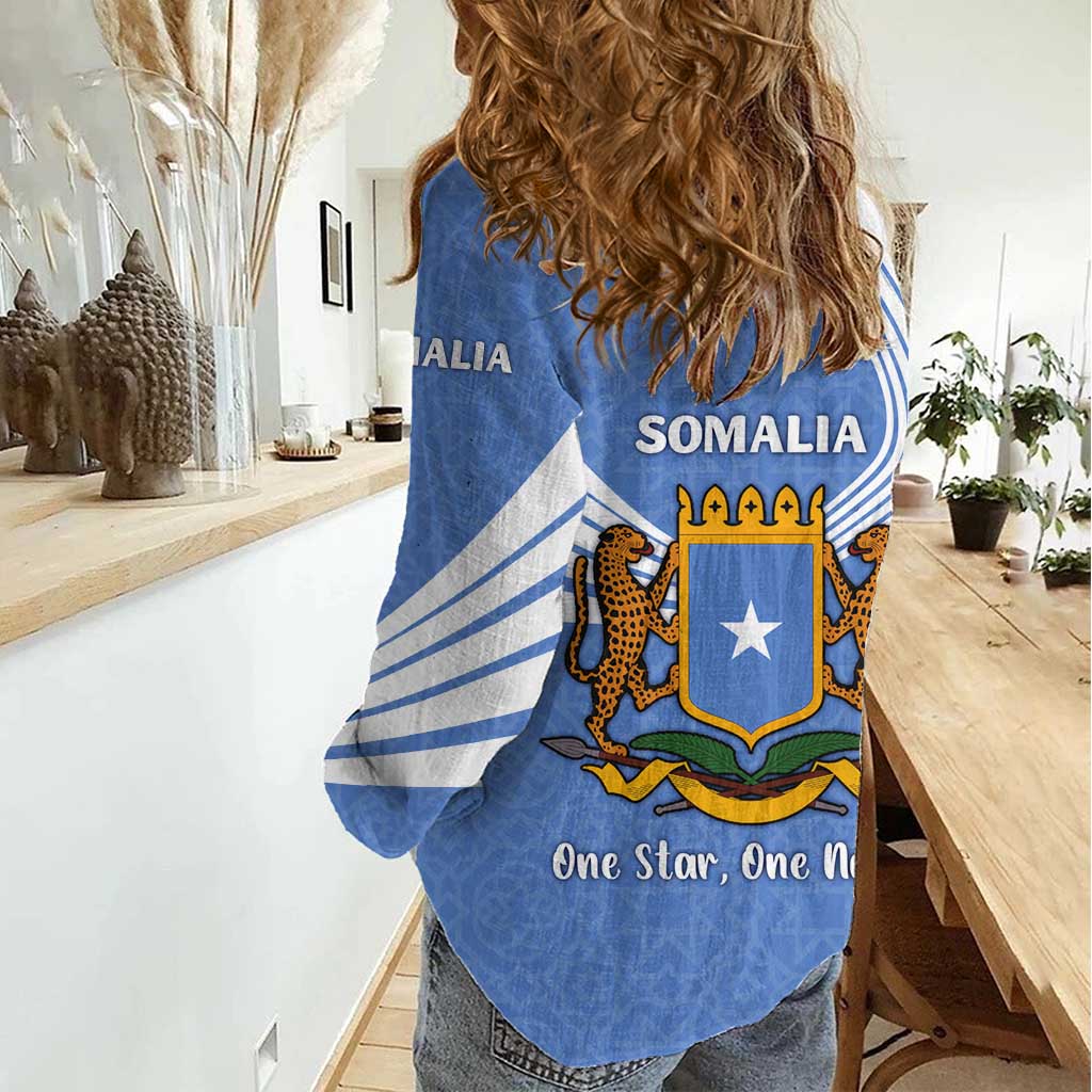 Somalia Women Casual Shirt with Coat of Arms One Star One Nation Blue White Spirit