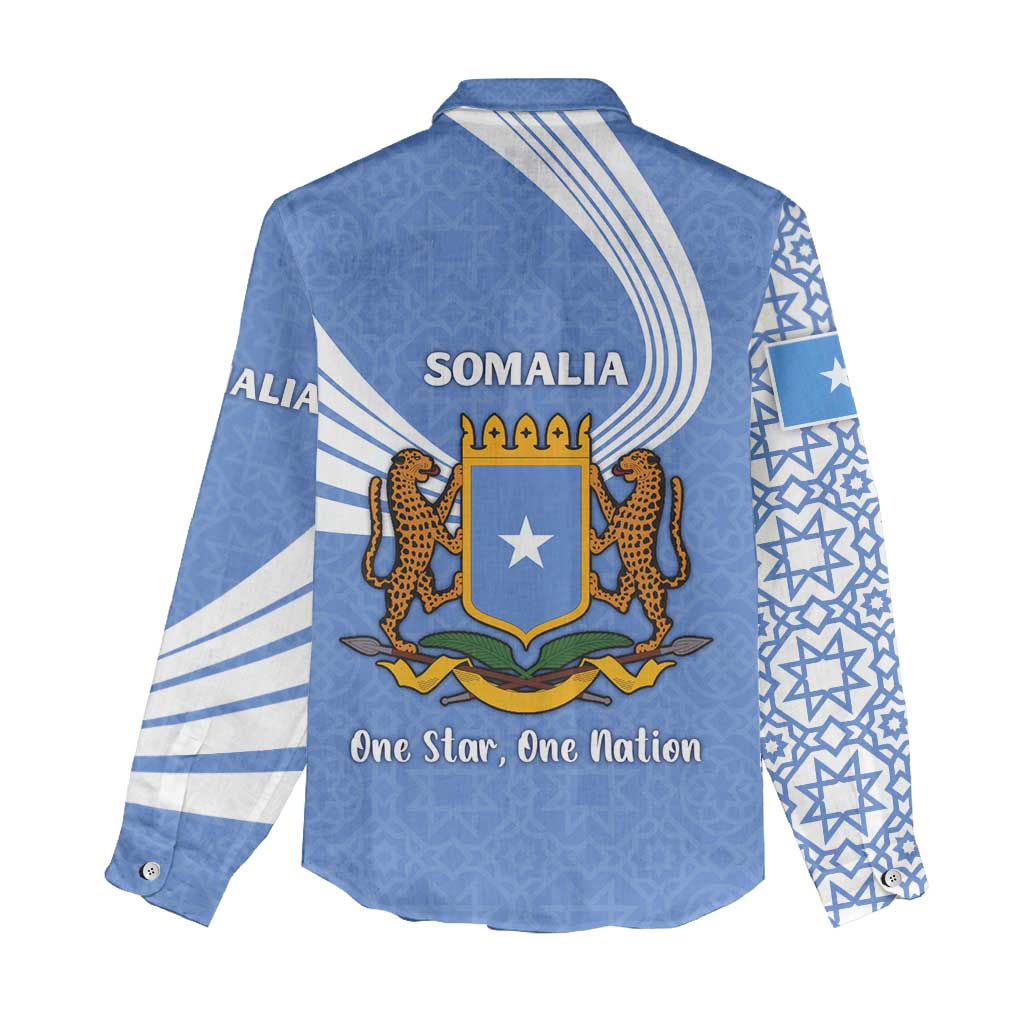 Somalia Women Casual Shirt with Coat of Arms One Star One Nation Blue White Spirit