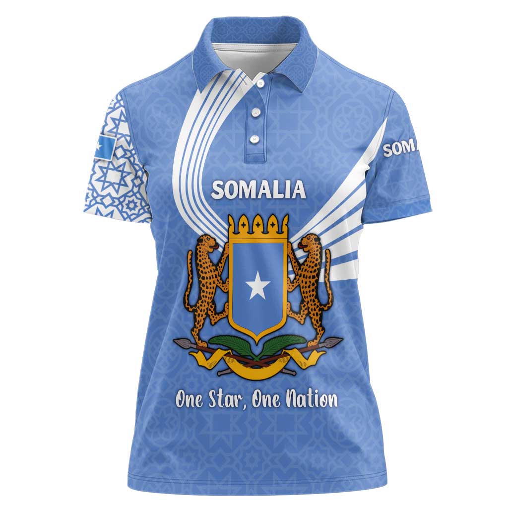 Somalia Women Polo Shirt with Coat of Arms One Star One Nation Blue White Spirit