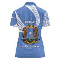 Somalia Women Polo Shirt with Coat of Arms One Star One Nation Blue White Spirit