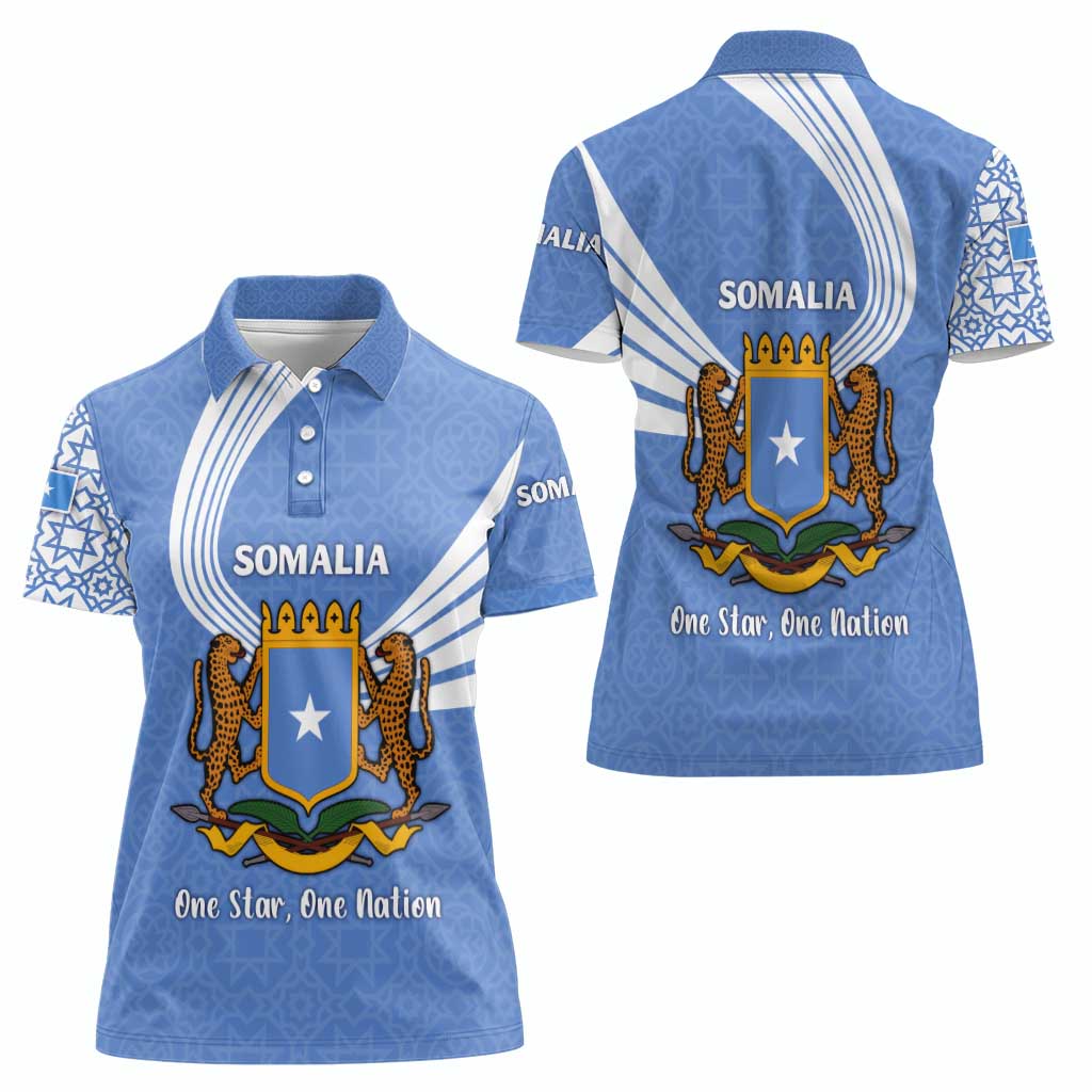 Somalia Women Polo Shirt with Coat of Arms One Star One Nation Blue White Spirit