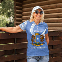 Somalia Women Polo Shirt with Coat of Arms One Star One Nation Blue White Spirit