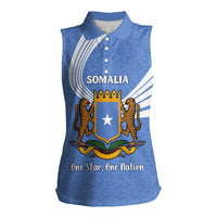 Somalia Women Sleeveless Polo Shirt with Coat of Arms One Star One Nation Blue White Spirit