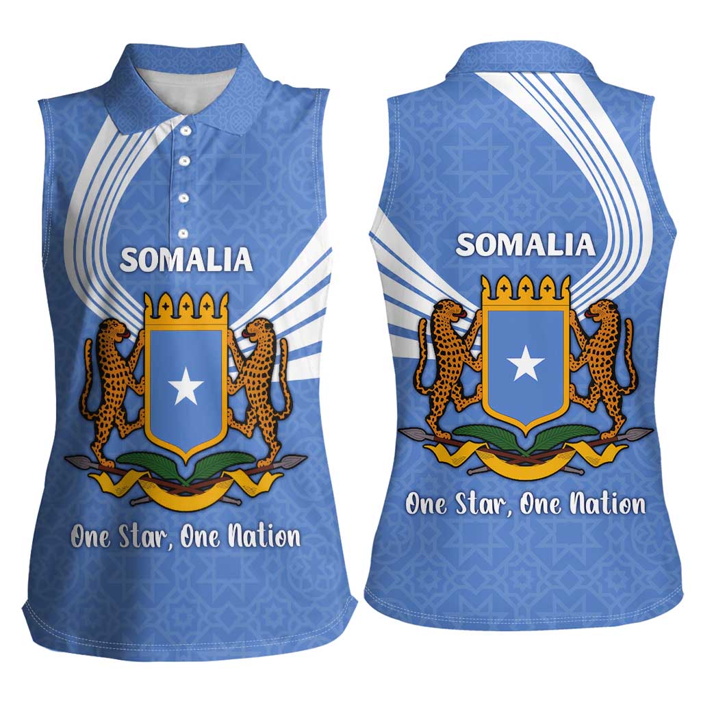 Somalia Women Sleeveless Polo Shirt with Coat of Arms One Star One Nation Blue White Spirit