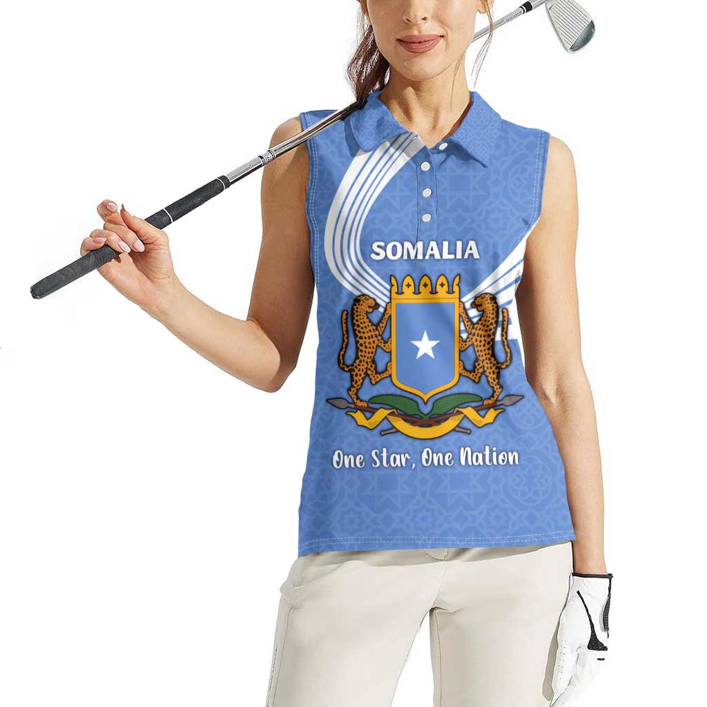 Somalia Women Sleeveless Polo Shirt with Coat of Arms One Star One Nation Blue White Spirit