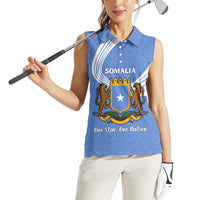 Somalia Women Sleeveless Polo Shirt with Coat of Arms One Star One Nation Blue White Spirit