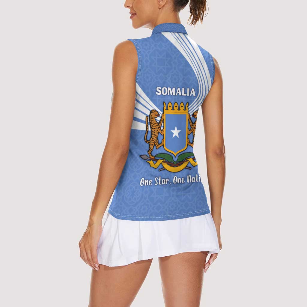 Somalia Women Sleeveless Polo Shirt with Coat of Arms One Star One Nation Blue White Spirit