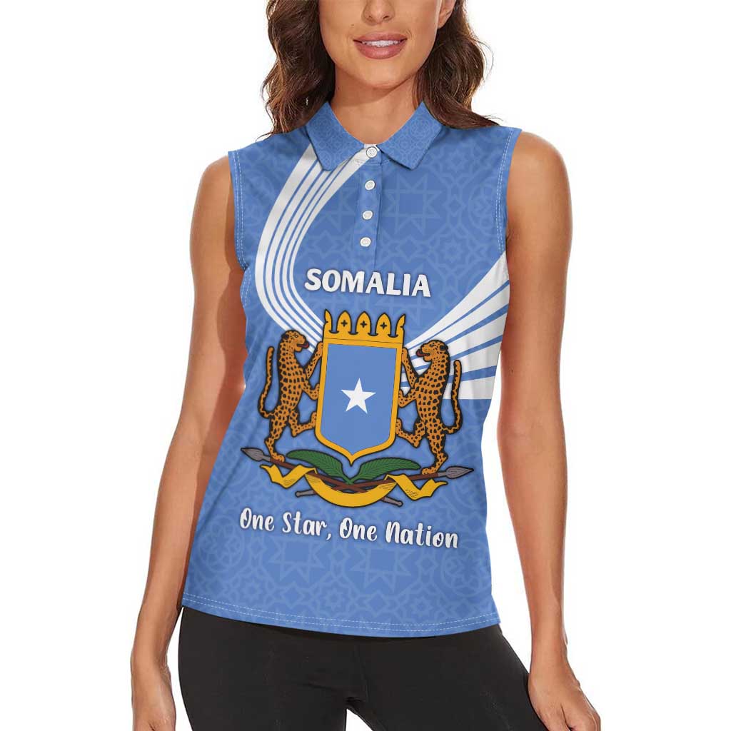 Somalia Women Sleeveless Polo Shirt with Coat of Arms One Star One Nation Blue White Spirit