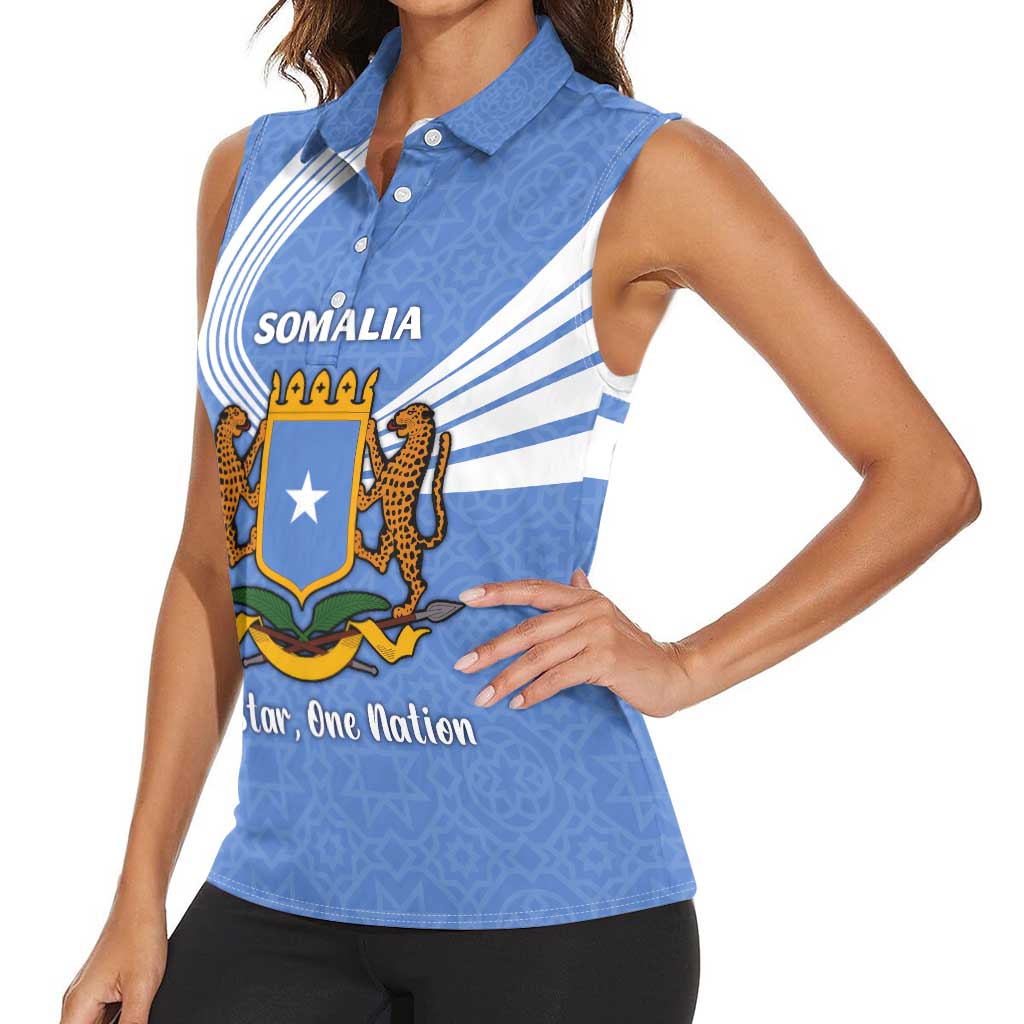 Somalia Women Sleeveless Polo Shirt with Coat of Arms One Star One Nation Blue White Spirit